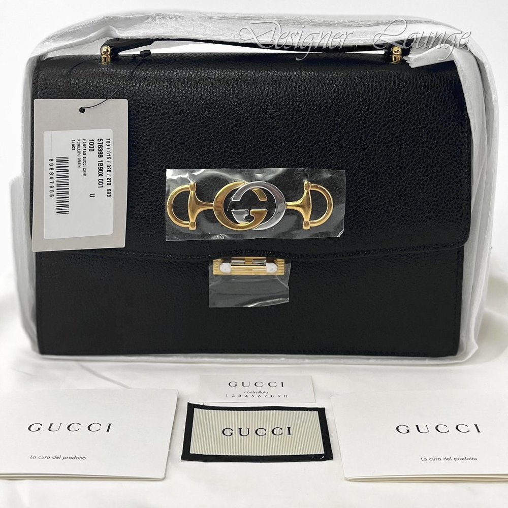 NEW GUCCI Zumi Interlocking G Horsebit Black Grain Leather Small Crossbody Bag - Picture 13 of 15
